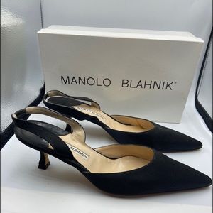 Manolo Blahnik black silk  heels